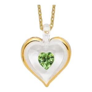 Necklace 22K Accent Gliding Gold Trim Glass Green August Birthstone Crystal 18”